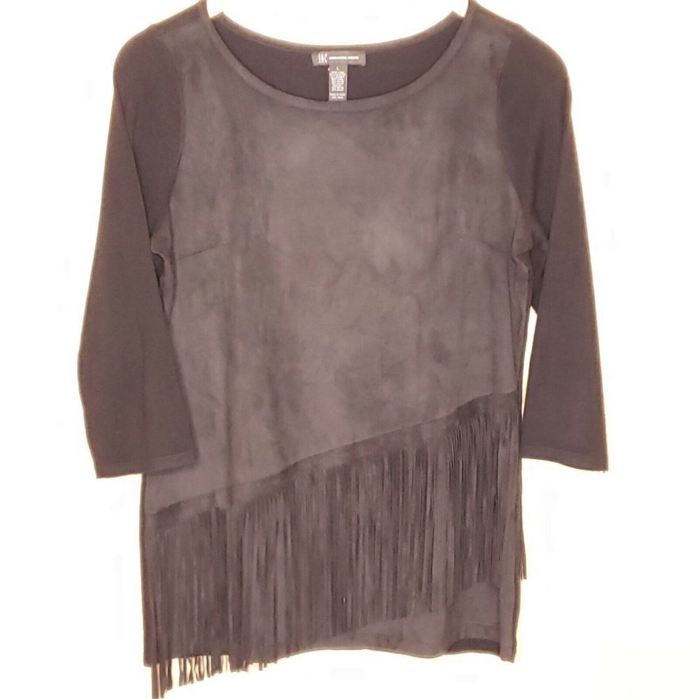 INC International Concepts Suede And Fringe Top Large